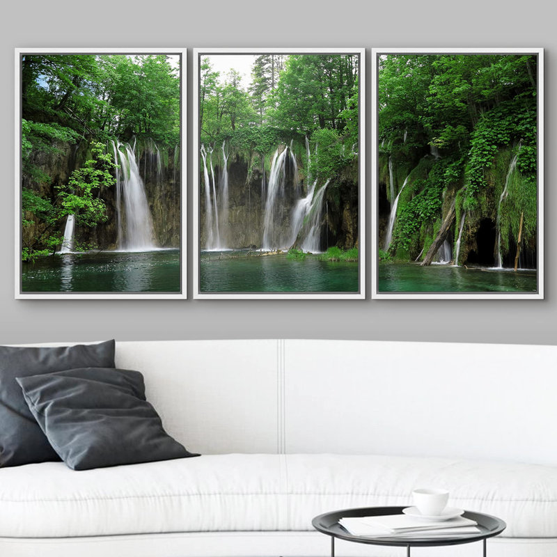 Nature, paysage, cascade, parc national de Plitvice, croatie, photo moderne, paysage, décoration murale, Cadre flottant blanc