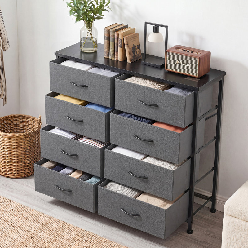 Commode de chambre à coucher avec commode haute 8 tiroirs, Gris