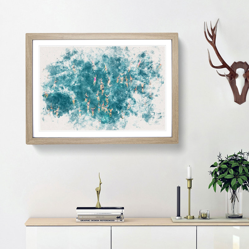 Swimmers Swimming - Picture Frame Graphic Art Print, Oak Framed, 24cm H x 33cm W x 2cm D