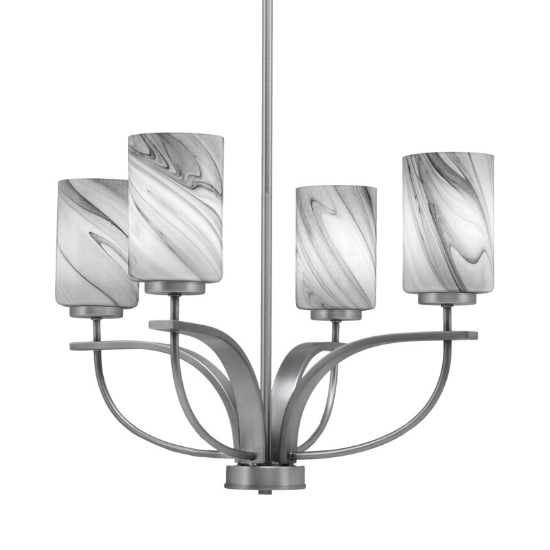 Unia 4 Light, Uplight, Chandelier Shown In Graphite Finish With 4" Onyx Swirl Glass