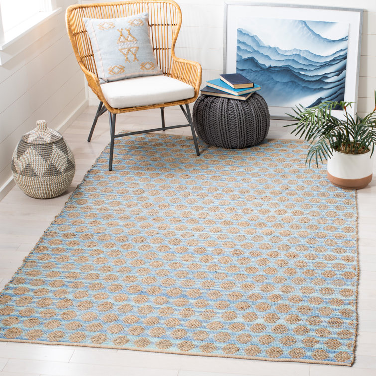 Arria Cape Cod Hand Woven Jute/Cotton Polka Dots Rug in Blue/Natural