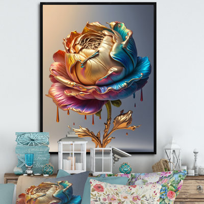 Pivoine arc-en-ciel liquide or II - reproduction sur toile