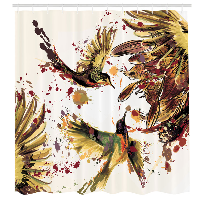 Hummingbird Shower Curtain Set + Hooks, 75"H x 69"W, Avocado Green
