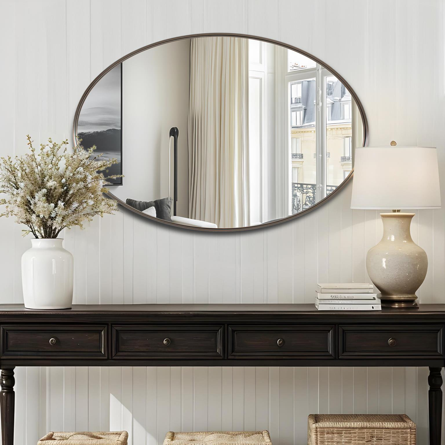 24" Oval Accent Mirror,  Brown