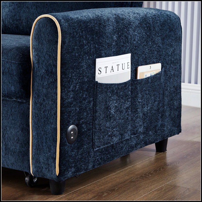 Canapé-lit en chenille, canapé-lit convertible de 58 pouces avec dossier réglable, poches latérales et ports de charge pour la vie moderne