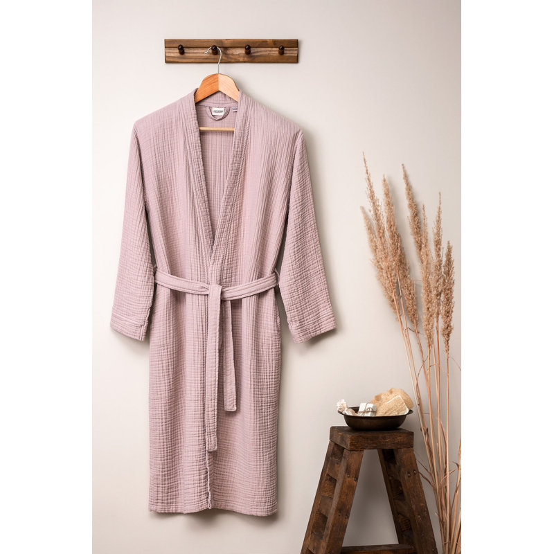Peignoir 100% coton mi-mollet avec poches, G / TG, Poudre