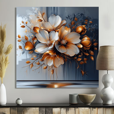 Fleur transitionnelle dorée abstraite II - art mural floral abstrait