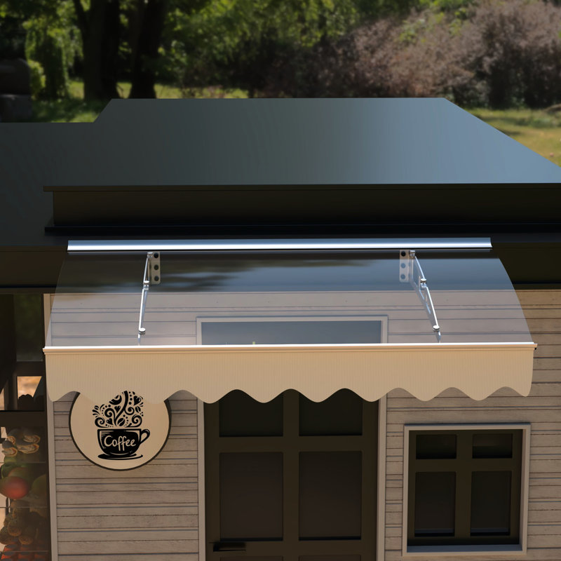 Modern Outdoor Door Window Awning, 47"x34", Polycarbonate Roof, Stable Brackets, Sunshade Valance Awning 47"x34". Solid Sheet, Heat , 3 Mounting Spots, Pu Coated Included
