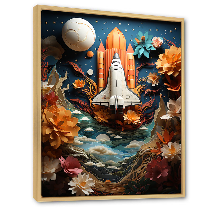 Navette spatiale Belson en orbite autour de la terre II - reproduction sur toile, H 20 po x l 12 po x P 1 po