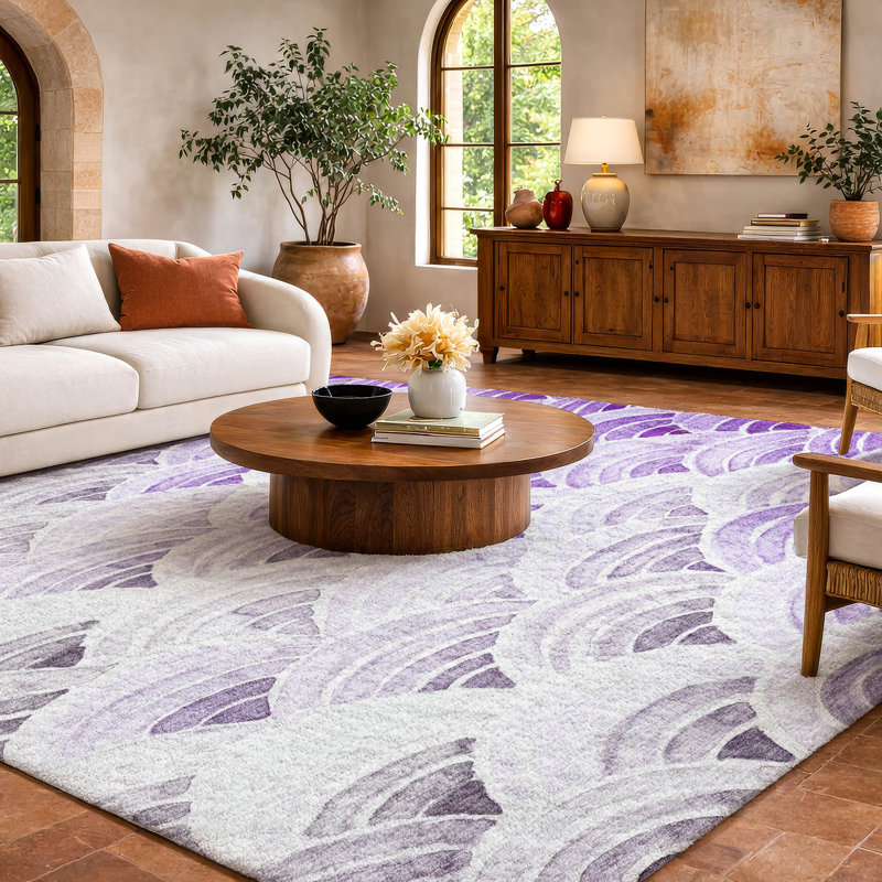 Tapis à poils longs de qualité supérieure lavable à la machine ADS184, Mauve, 3 pi x 5 pi