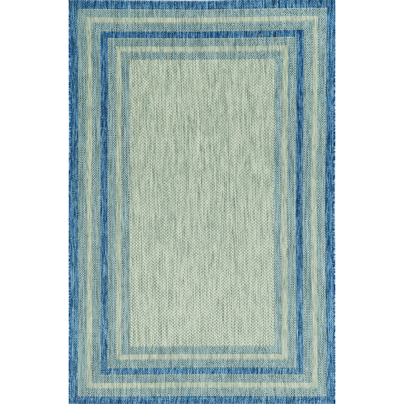 3'X4' Grey Denim Machine Woven Uv Treated Bordered Indoor Outdoor Accent Rug