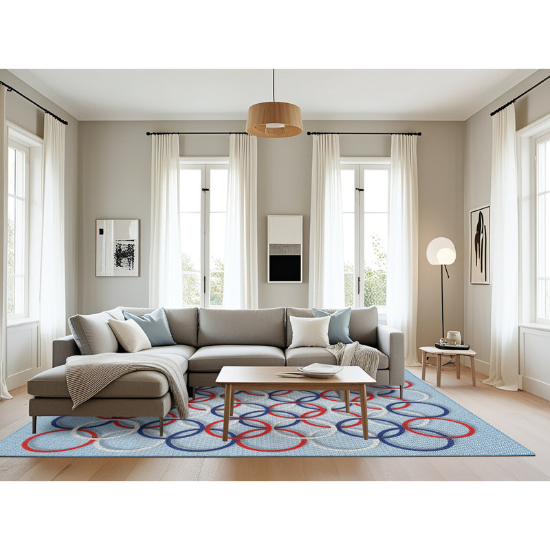 Tapis bleu à motif géométrique, Rectangle 8 pi x 12 pi