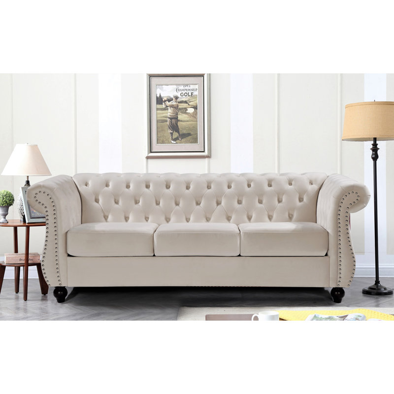 Felder 82.6" Velvet Rolled Arm Sofa, Ivory