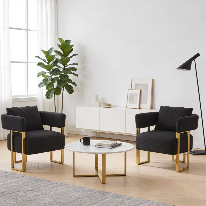 Ensemble de 2 fauteuils d'appoint rembourrés Teddy, Black Teddy