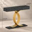 Table console d'entrée étroite moderne de 121 cm (47,54 po) avec 3 tiroirs, noire et dorée, avec structure en métal