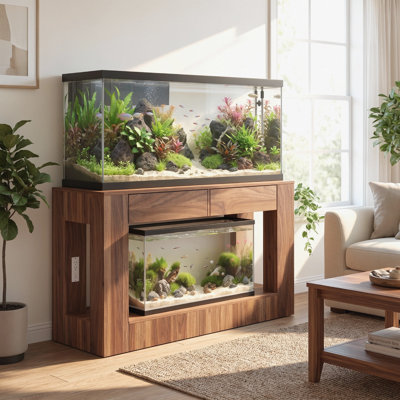 Support d'aquarium Farmhouse 55 à 90 gallons avec prise de courant, support d'aquarium en bois avec 2 tiroirs, support de réservoir de reptile robuste à 2 niveaux, capacité de 1000 lb