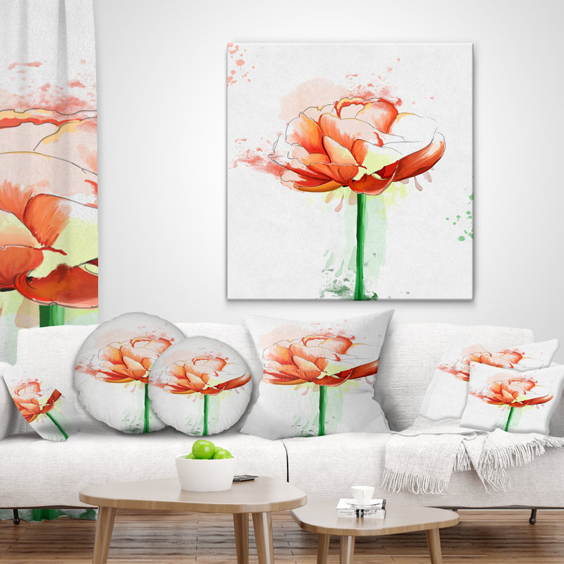 Coussin lombaire rose avec une tige et des éclaboussures de peinture