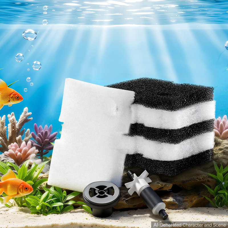 Masses filtrantes de rechange pour aquarium AQ500, 6 pièces avec turbine, 3 en mousse de polyuréthane noire et 3 en fibre de polyester blanche, axe de turbine en zircone