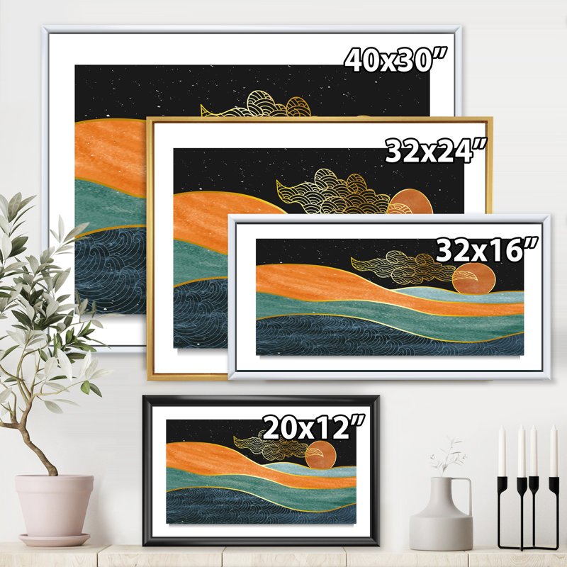 «Abstract Nature Sea Sky Sun Mountain Landscape - Floater Frame», impression sur toile, H 16 po x l 32 po x p 1 po
