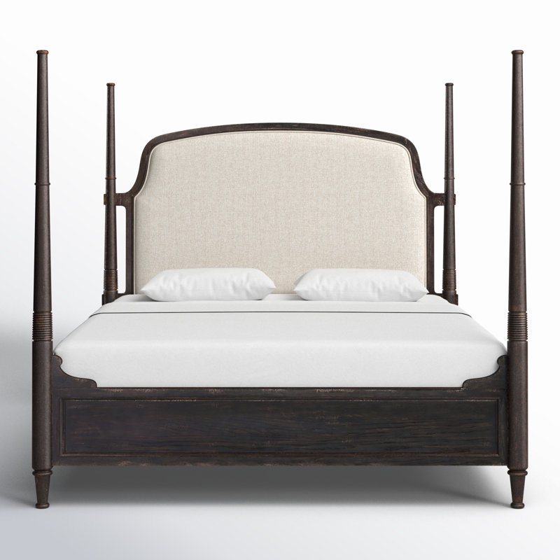 Alcy Upholstered Four Poster Bed, Black/Beige, California King