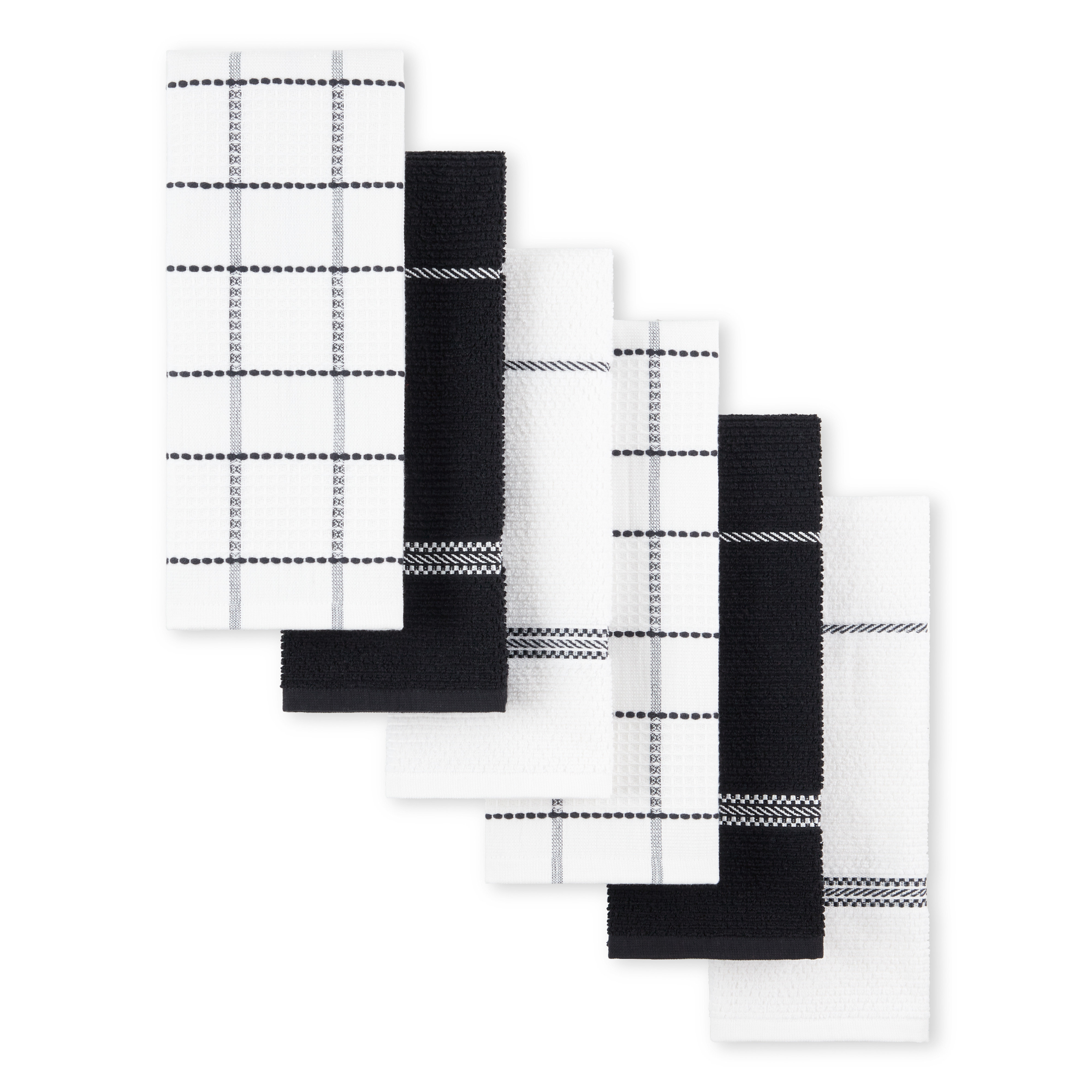 Martha Stewart Modern Waffle Kitchen Towel Set 6-Pack, Linen, 16"x28" (Set of 6) - Black
