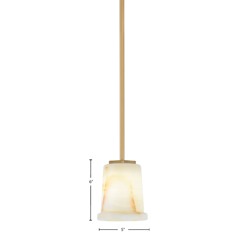 Suspension Ansaldi Stem Hung Mini présentée en finition laiton New Age avec abat-jour en pierre naturelle de 12,7 cm