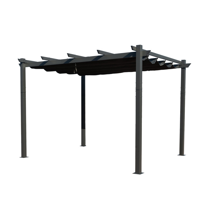 Gray Aluminum Outdoor Pergola with Retractable Canopy 10' x 13'