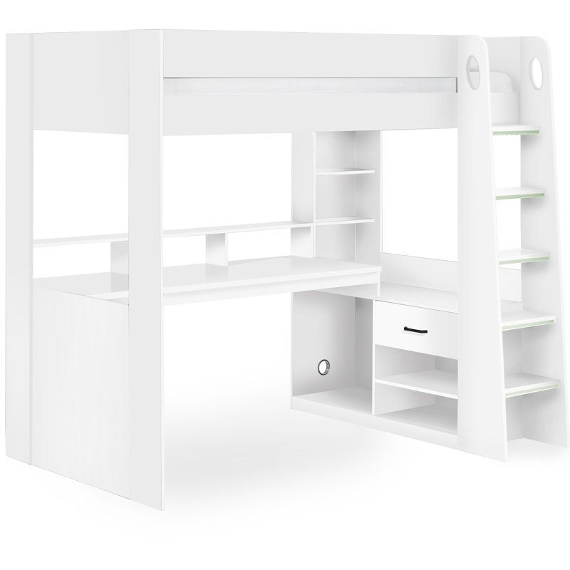 Sistine Rose Single (3') High Sleepers with Storage Included with Desk Included, White