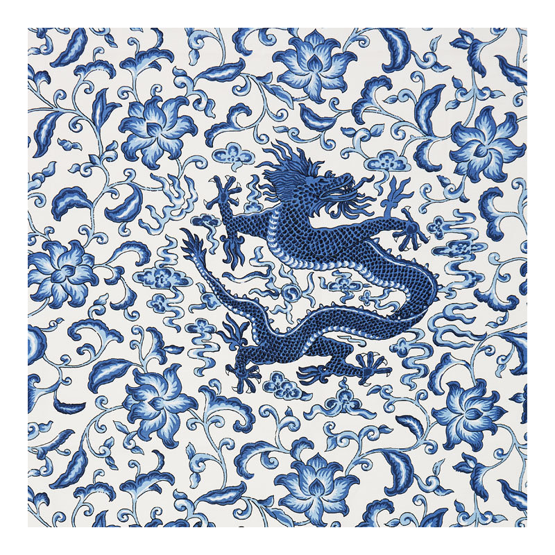 Oriana Chi'en Dragon Linen Print Fabric, Indigo