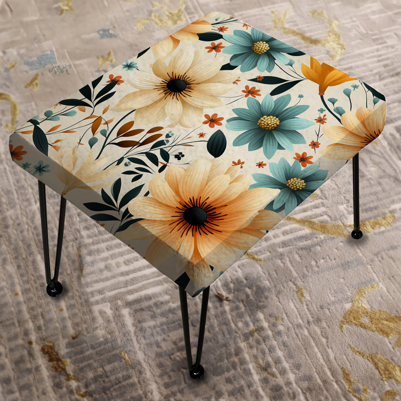 Repose-pieds rétro rétro avec motif floral bleu et beige I