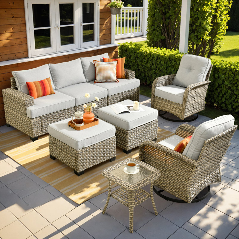 Outdoor Rocking Chair 8-piece Set, Gray, No