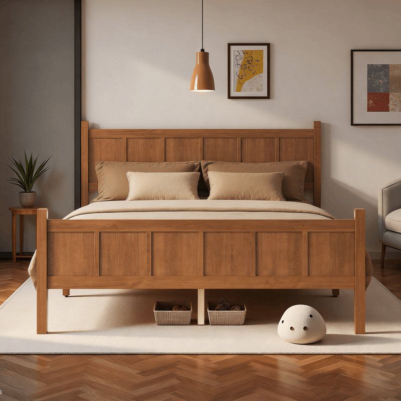 Modern Platform Bed With Headboard, Queen, Dark Walnut