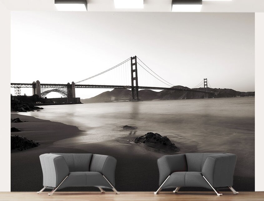 Glatte Fototapete San Francisco Golden Gate in Black and White 2,7 m x 350 cm