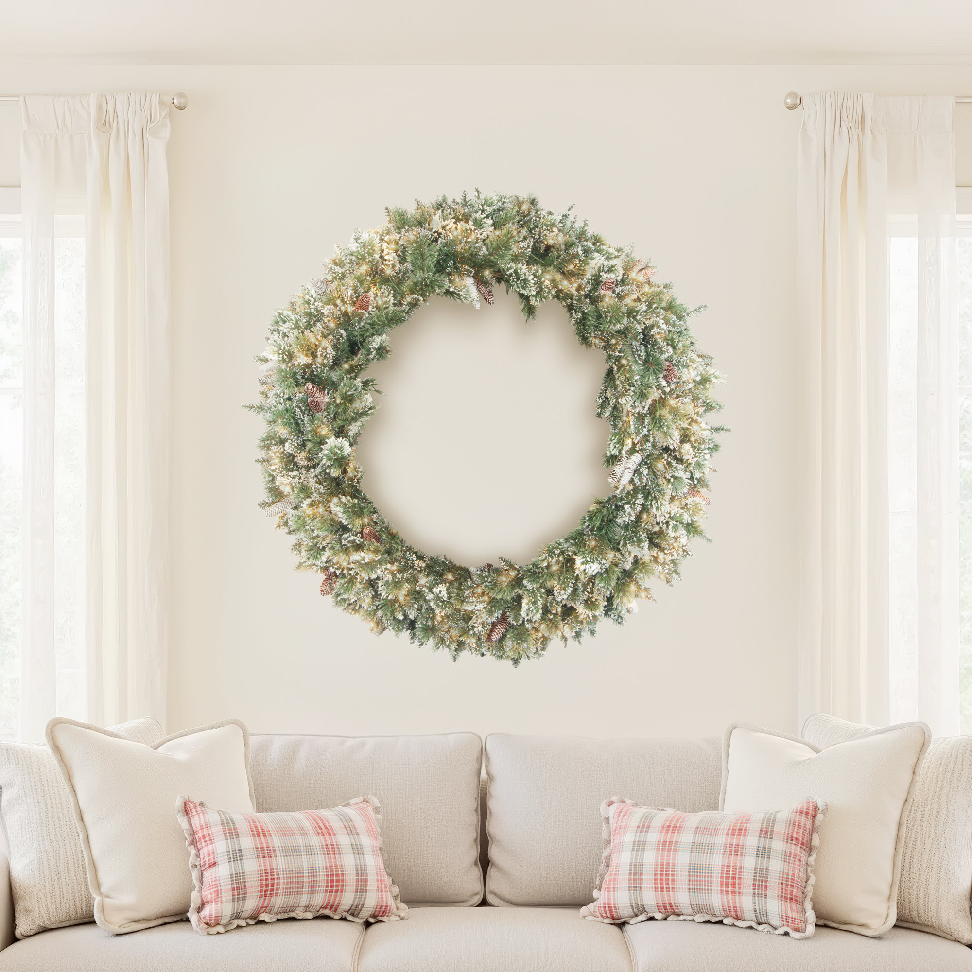 48'' Faux Pinecone Lighted Wreath