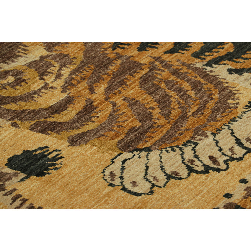 Rug & Kilim’S Tiger Rug With Gold, Beige-Brown & Rust Pictorial