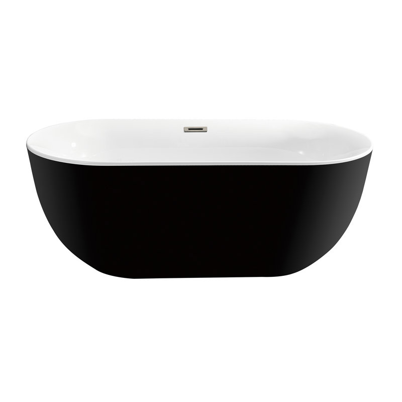 Baignoire de trempage autoportante 59 "avec drain et plateau en bambou 59" Streamline, Nickel brossé
