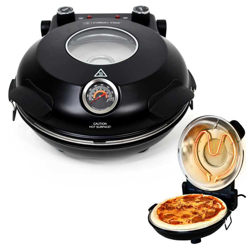 CULINARY CHEF Electric Pizza Oven with Ceramic Stone, Viewing Window, Adjustable Heat Control, Black