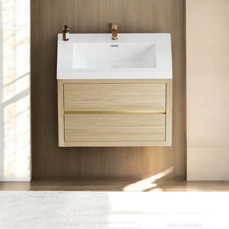 Meuble-lavabo mural simple 30 po avec plateau en résine Kaushal, Gris cendre