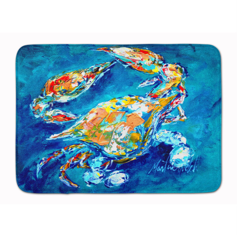 Tapis pour salle de bain en microfibre Crab By Chance, Bleu foncé