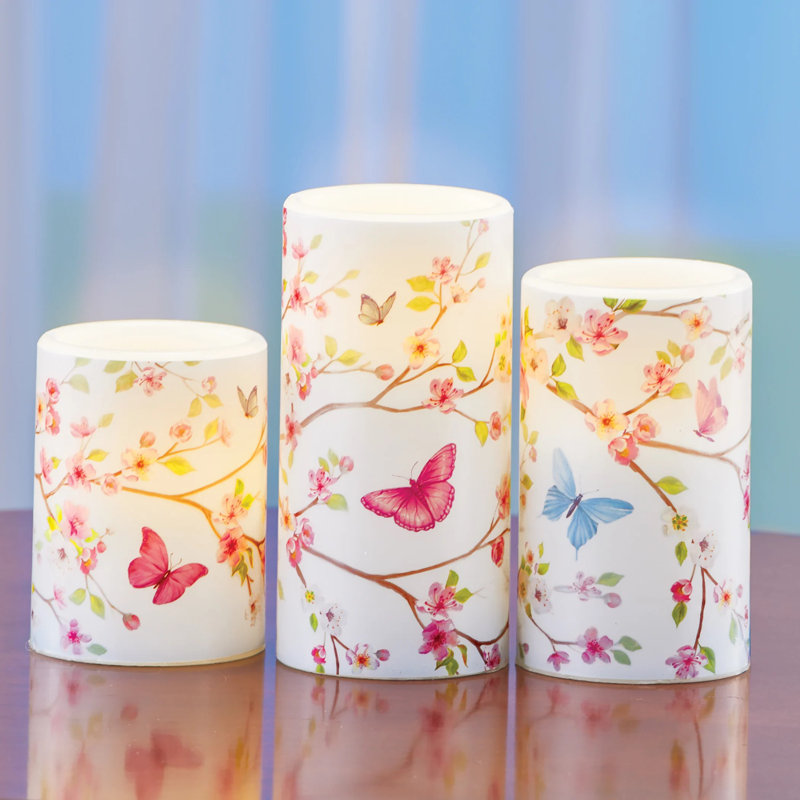 LED Lighted Butterfly Blossom Battery-Operated Candles - Set of 3