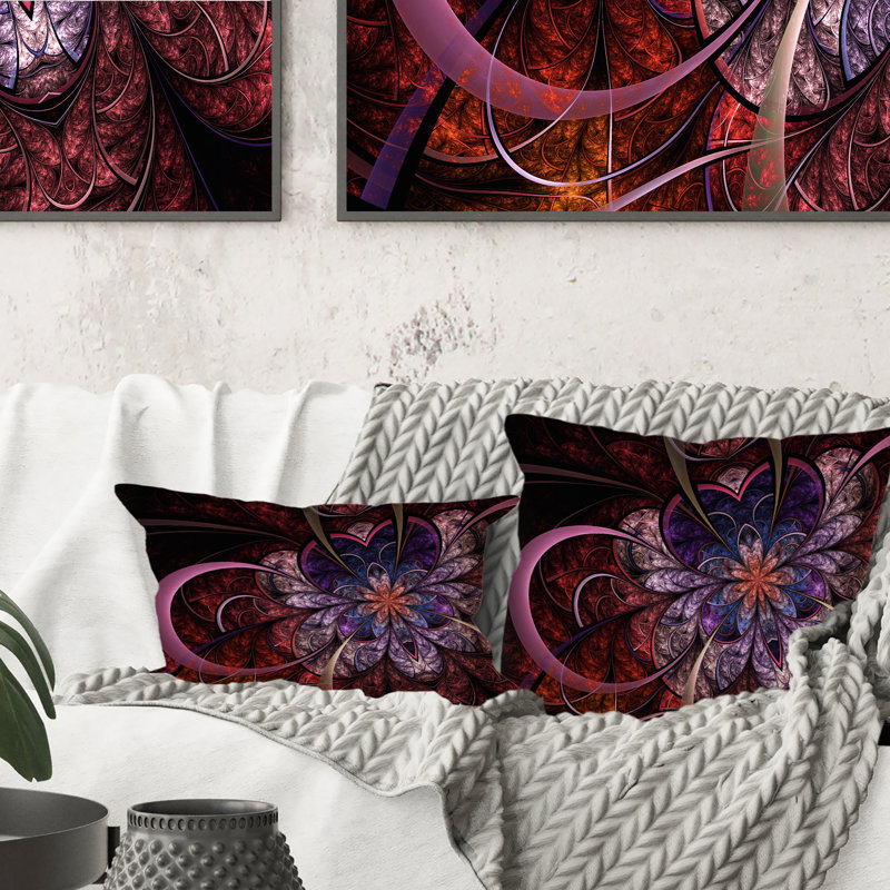 Coussin décoratif en forme de cœur - fleur moderne fractale, 16 po x 16 po