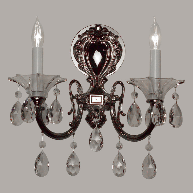 Lampe murale bougie 2 lumières Via Lombardi, Crystalique-Plus, Perle ébène