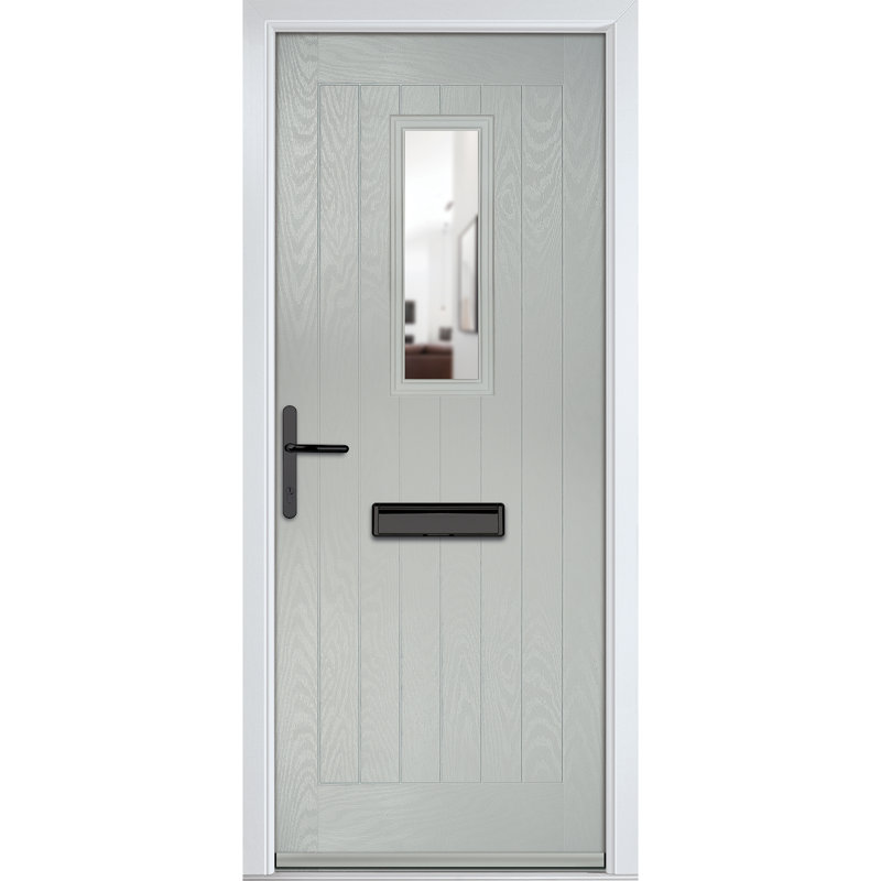 Crystal GRP Front door Sunningdale Anthracite Grey 920mm x 2090mm Open in Right hand Clear Glass, 89mm x 209mm, Agate Grey