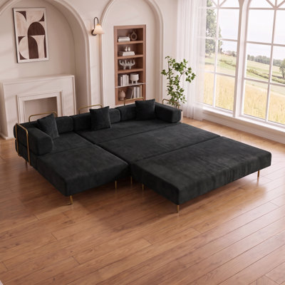 108'' Modular L-Shape Chaise Sectional Sofa, Fold-Out Convertible Sofa Bed No Assembly Required