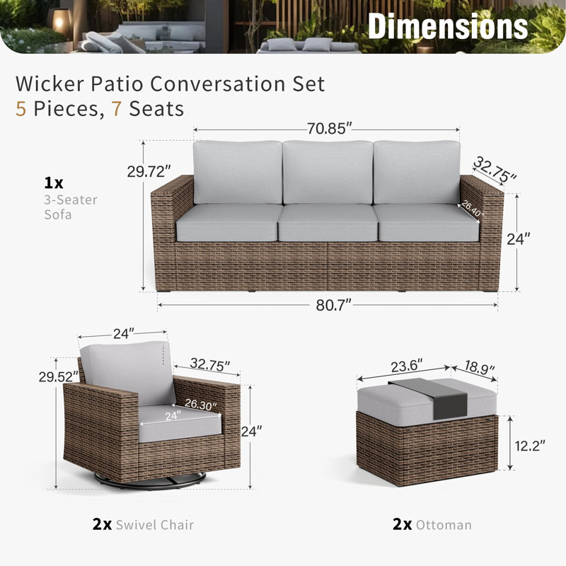 7- Person Outdoor Wicker Patio Conversation Furniture Set