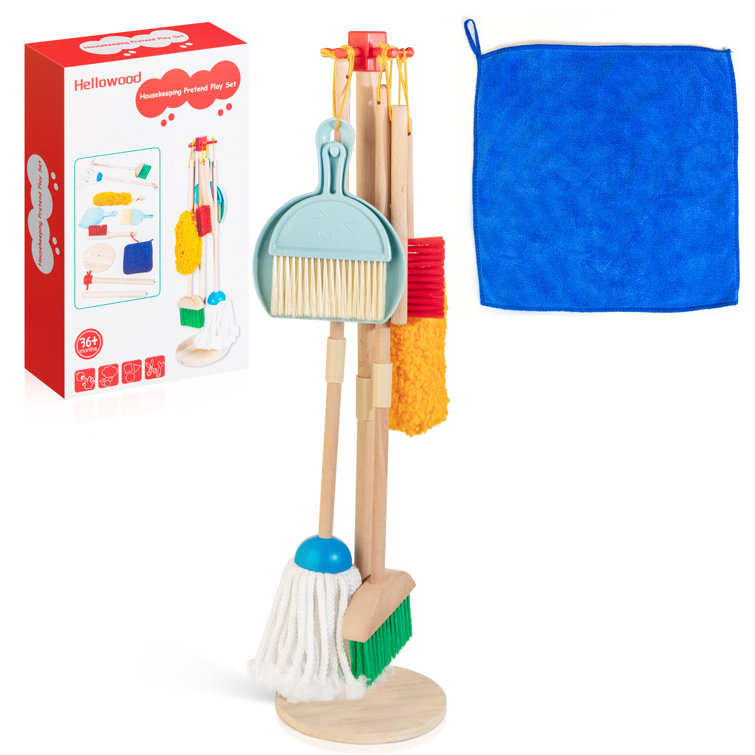 Kids' Pretend Cleaning Set, Early Educational Wooden Broom & Dustpan & Mop  & Kitchen Cleaning Tools Toy