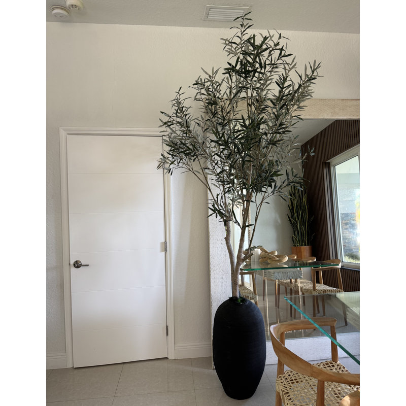 Artificial Olive Tree In White Konos Vase, Black