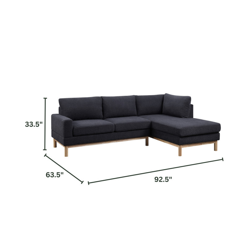 Nyos Sectional Sofa with Right-Facing Chaise, Black 100% Linen