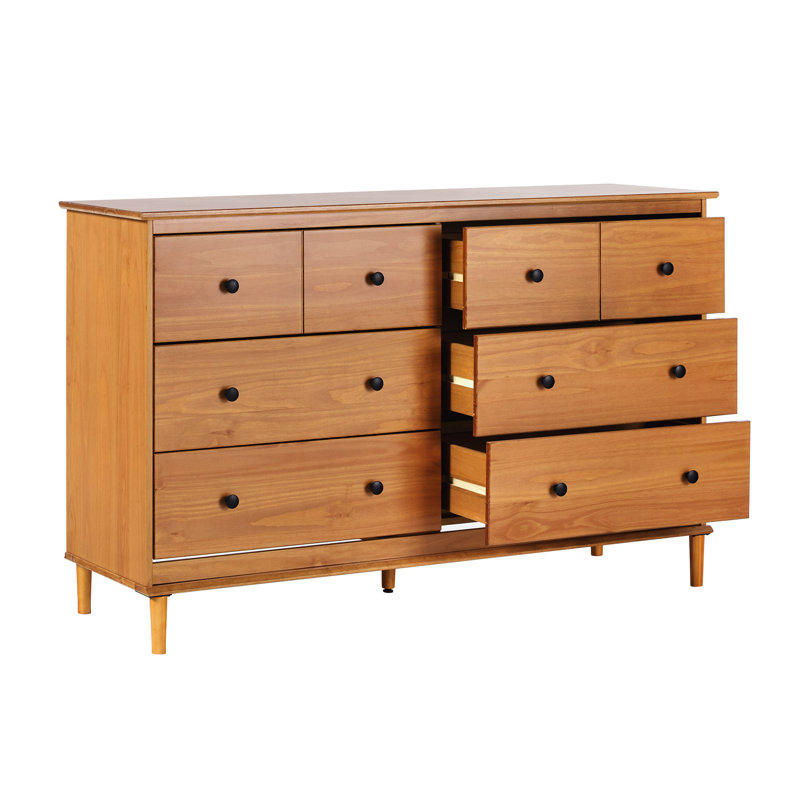 Commode double 6 tiroirs en bois massif Bhuneshwar, Caramel
