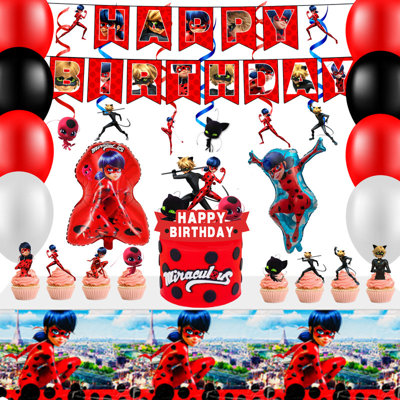 35 pièces de fête d'anniversaire de coccinelle miraculeuse, ensemble de décorations de fête de coccinelle miraculeuse pour enfants